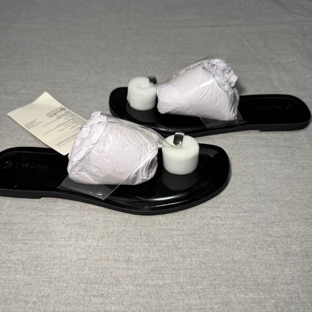 The Drop Women's Camilla Clear Jelly Thong Sandals Slides Black Size 9